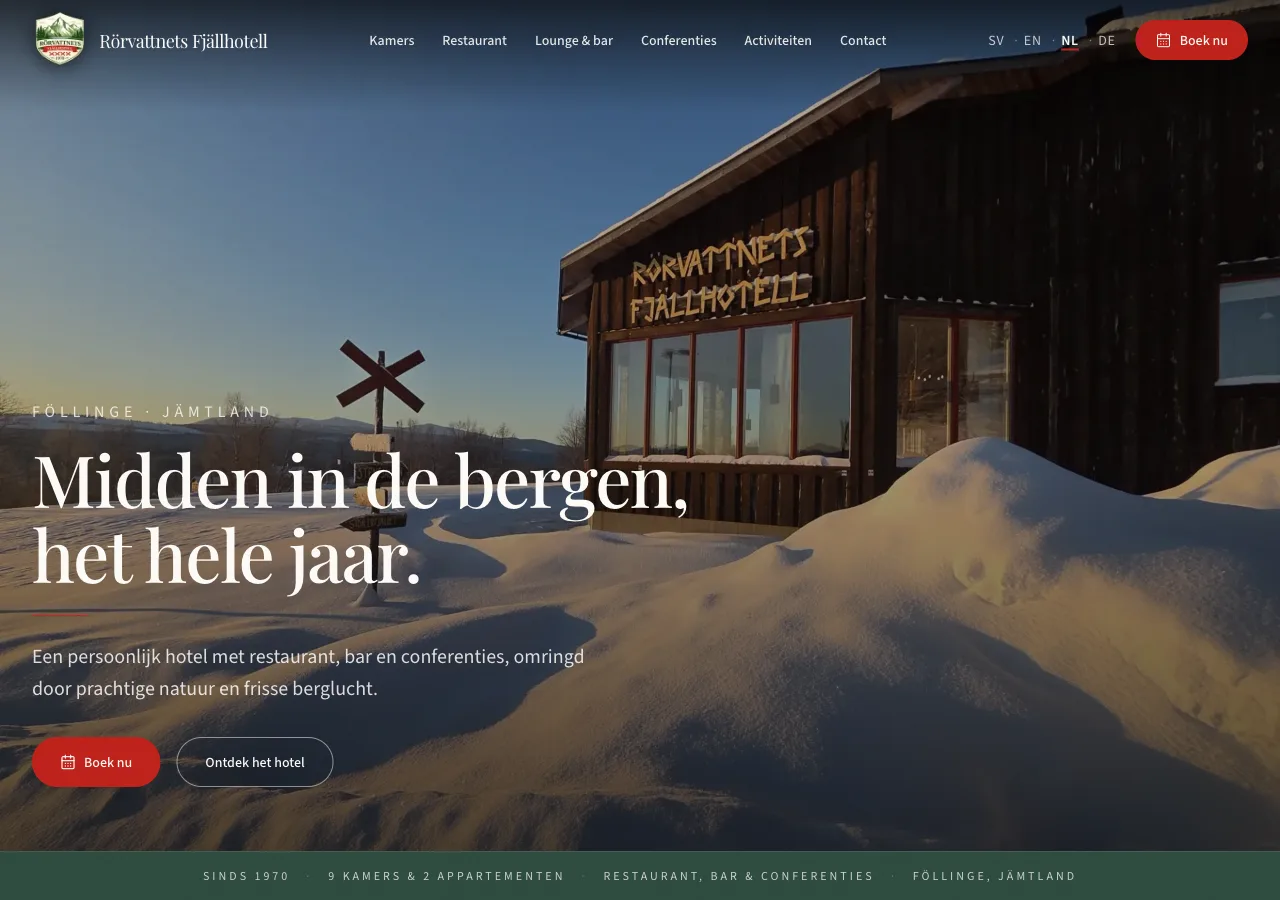 Website Rörvattnets Fjällhotell