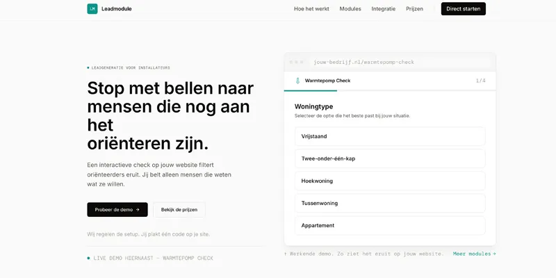 Leadmodule interface met Warmtepomp Check calculator voor installateurs